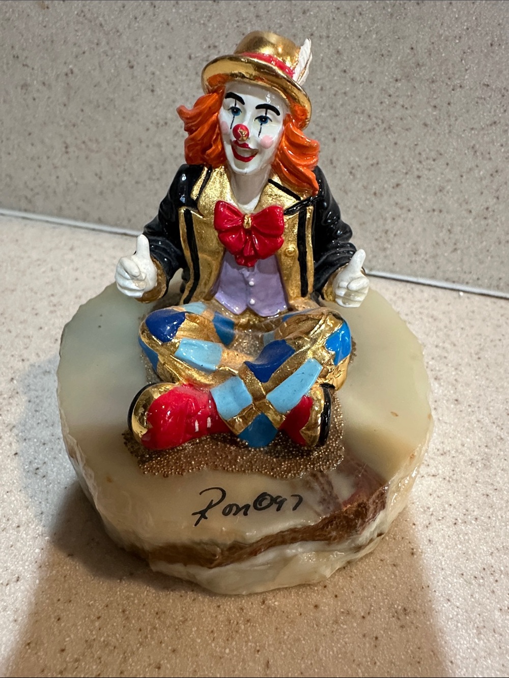 Hand-Painted  Ron Lee Clown Figurine on Stone Base - Multicolor 97